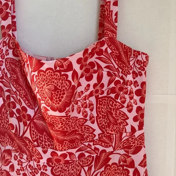 JCREW Collection fitted luster crepe flare-hem dress in coral floral print NWT 4 - Picture 6 of 11